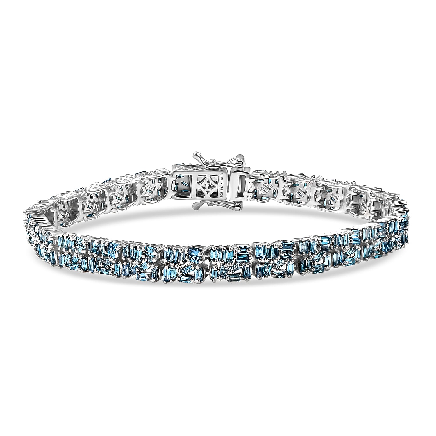Luxuriant Lab Grown Blue Diamond (SI-GH) Cluster Bracelet (Size 7.5) with GB Lock Box in Rhodium Overlay Sterling Silver 4.99 Ct, Silver Wt. 13.32 Gms.