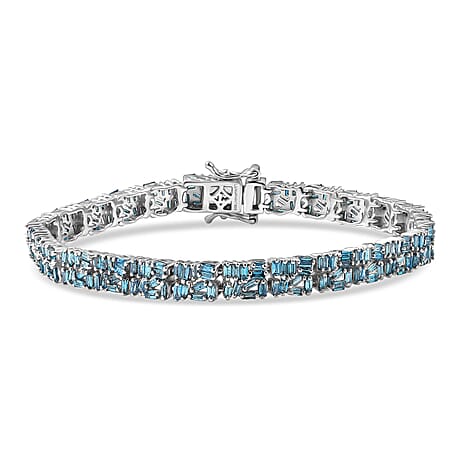 Luxuriant Lab Grown Blue Diamond (SI-GH) Cluster Bracelet (Size 7.5) with GB Lock Box in Rhodium Overlay Sterling Silver 4.99 Ct, Silver Wt. 13.32 Gms.