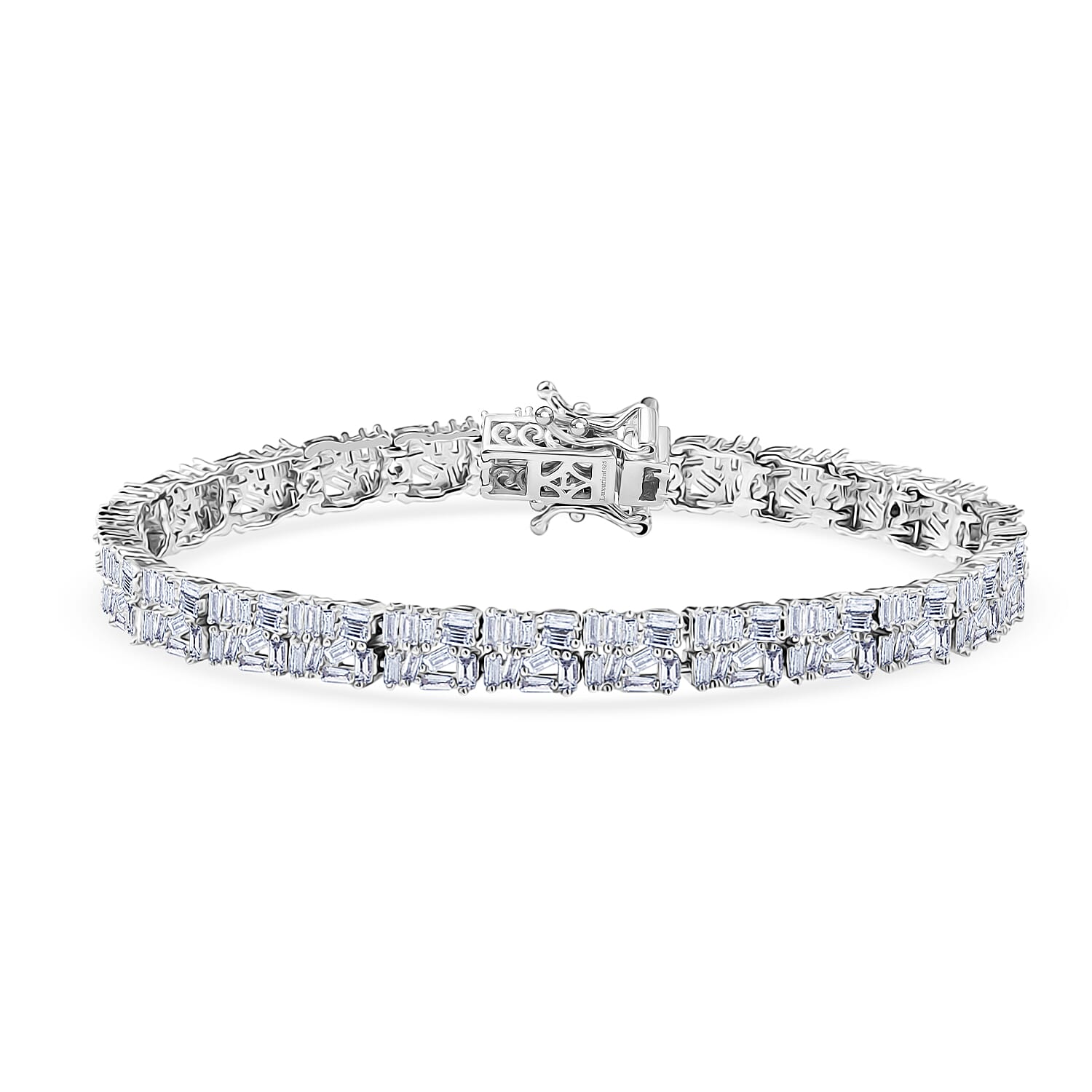Luxuriant Lab Grown Diamond (SI-GH) Cluster Bracelet (Size 7.5) with GB Lock Box in Rhodium Overlay Sterling Silver 5.02 Ct, Silver Wt. 12.90 Gms.