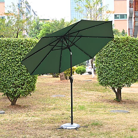 BB Designs LED Patio Umbrella - Solar Powered Warm White Light Parasol (2.7m) - Green - White