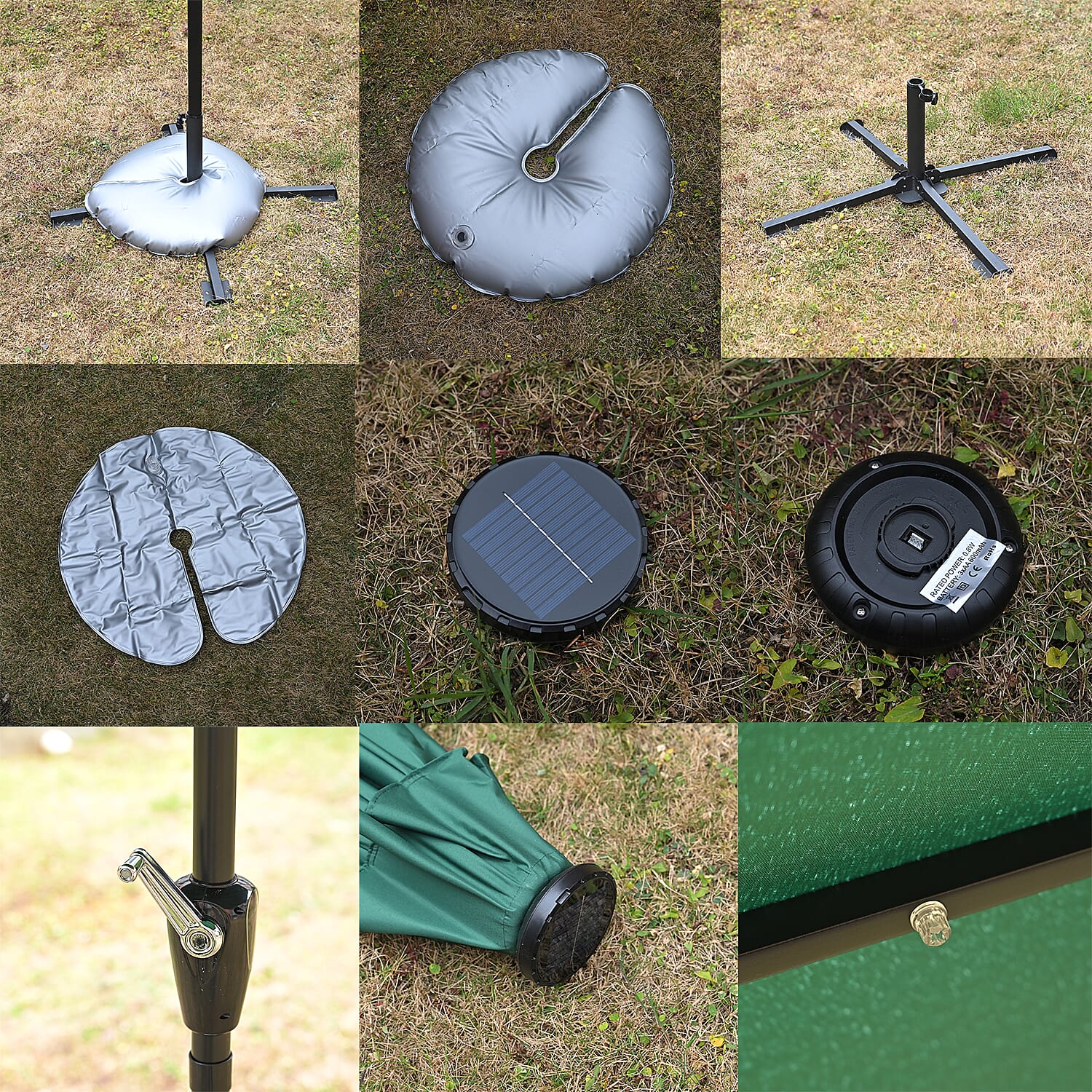 BB Designs LED Patio Umbrella - Solar Powered Warm White Light Parasol (2.7m) - Green - White