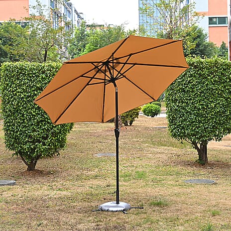 BB Designs LED Patio Umbrella - Solar Powered Warm White Light Parasol (2.7m) - Beige - White