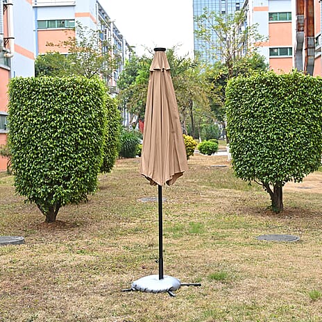 BB Designs LED Patio Umbrella - Solar Powered Warm White Light Parasol (2.7m) - Beige - White