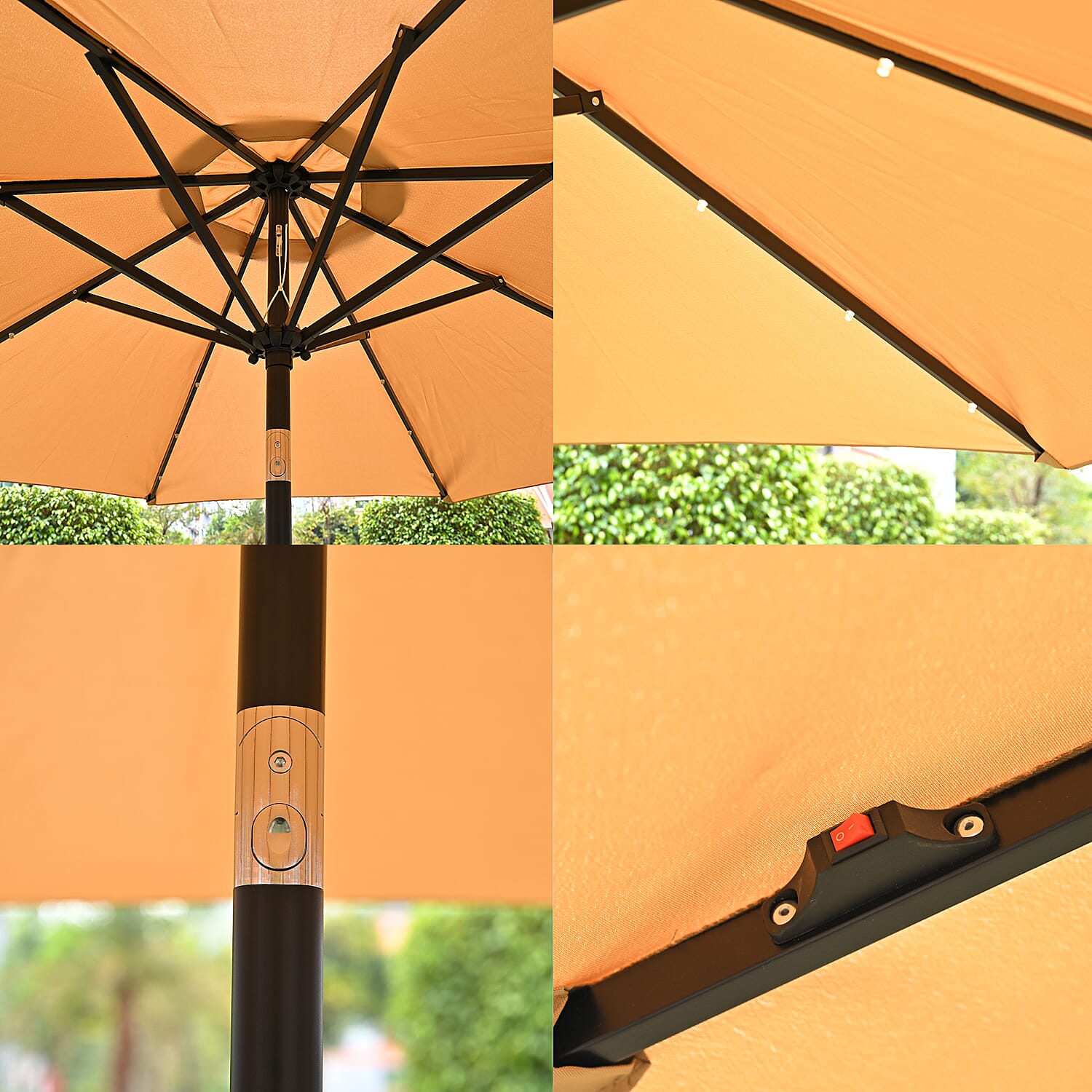 BB Designs LED Patio Umbrella - Solar Powered Warm White Light Parasol (2.7m) - Beige - White