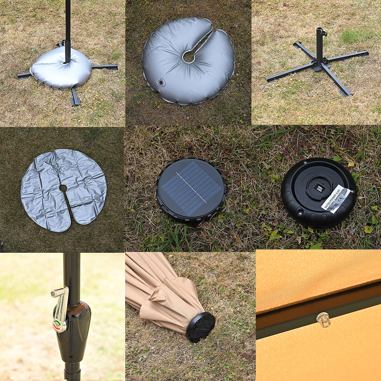 BB Designs LED Patio Umbrella - Solar Powered Warm White Light Parasol (2.7m) - Beige - White