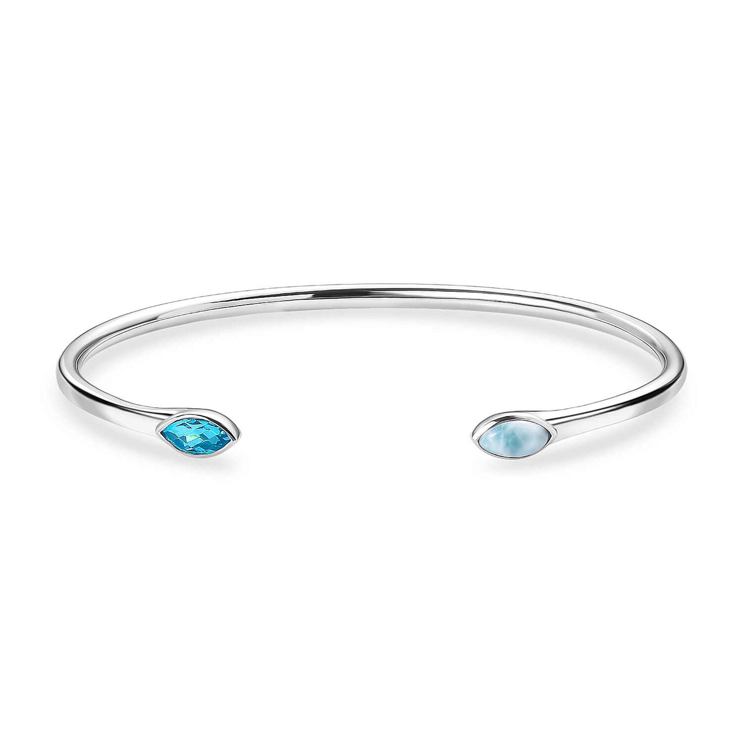 Sajen Silver - Larimar & Celestial Swiss Blue Mystic Quartz Bangle (Size 7.5) in Rhodium Overlay Sterling Silver