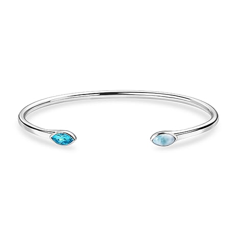 Sajen Silver Larimar & Celestial Swiss Blue Mystic Quartz Bangle (Size 7) in Rhodium Overlay Sterling Silver
