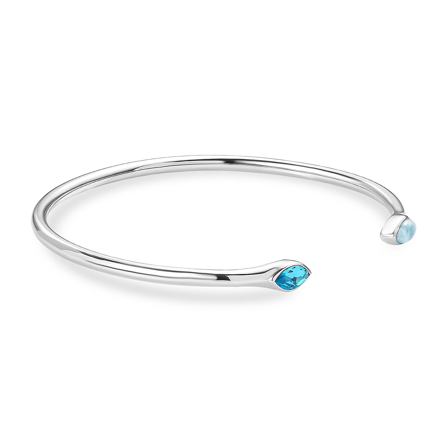 Sajen Silver - Larimar & Celestial Swiss Blue Mystic Quartz Bangle (Size 7.5) in Rhodium Overlay Sterling Silver