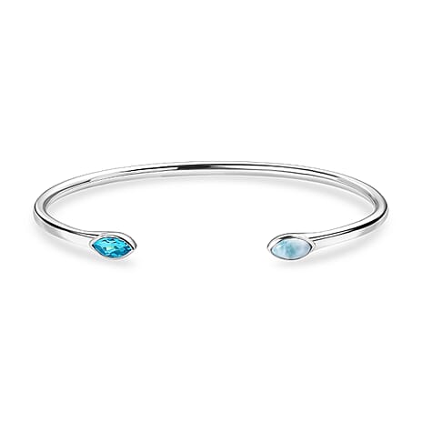 Sajen Silver Larimar & Celestial Swiss Blue Mystic Quartz Bangle (Size 7) in Rhodium Overlay Sterling Silver