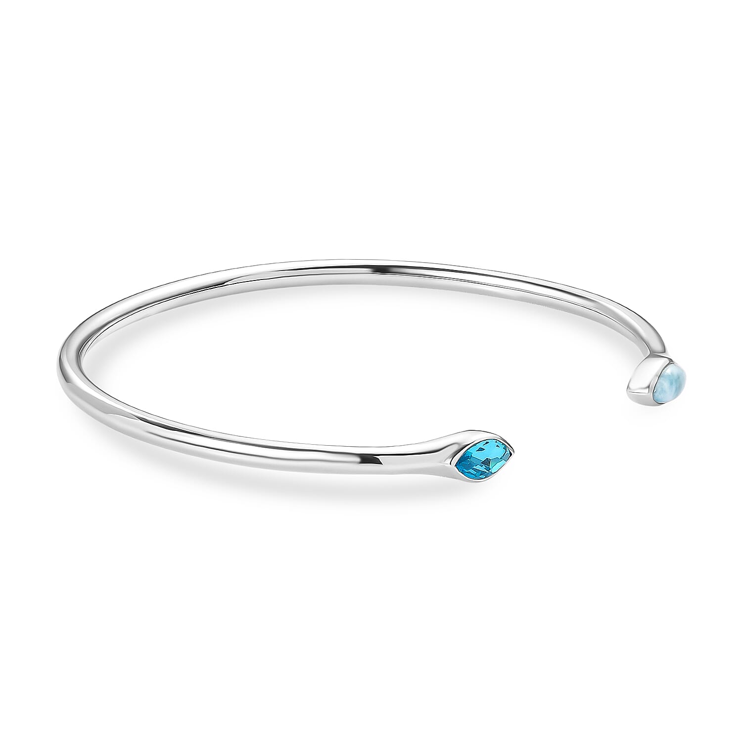 Sajen Silver Larimar & Celestial Swiss Blue Mystic Quartz Bangle (Size 7) in Rhodium Overlay Sterling Silver
