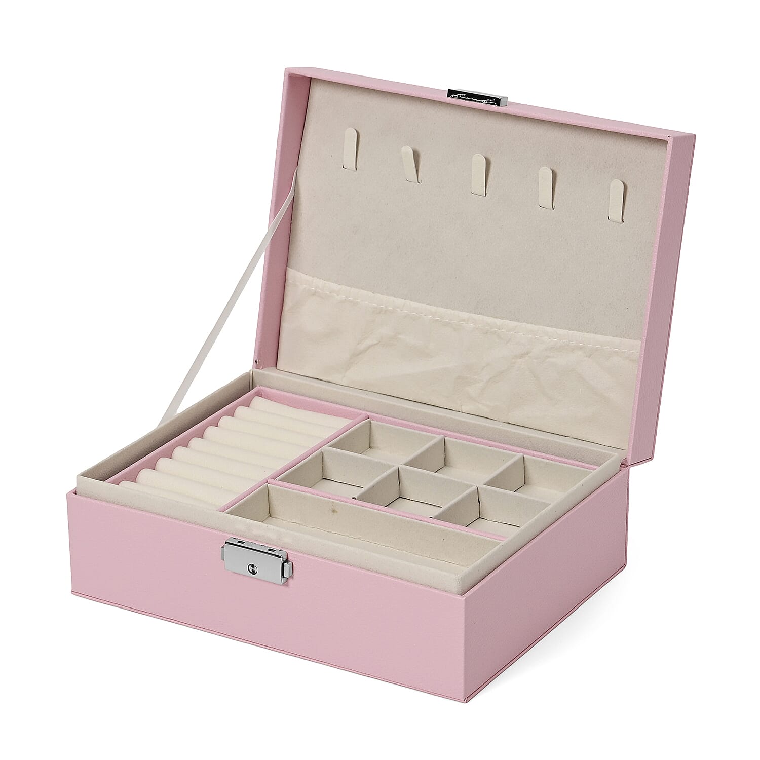 2 Layer Jewelry Box With Lock And Key - Pink