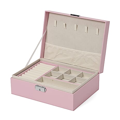 2 Layer Jewelry Box With Lock And Key - Pink