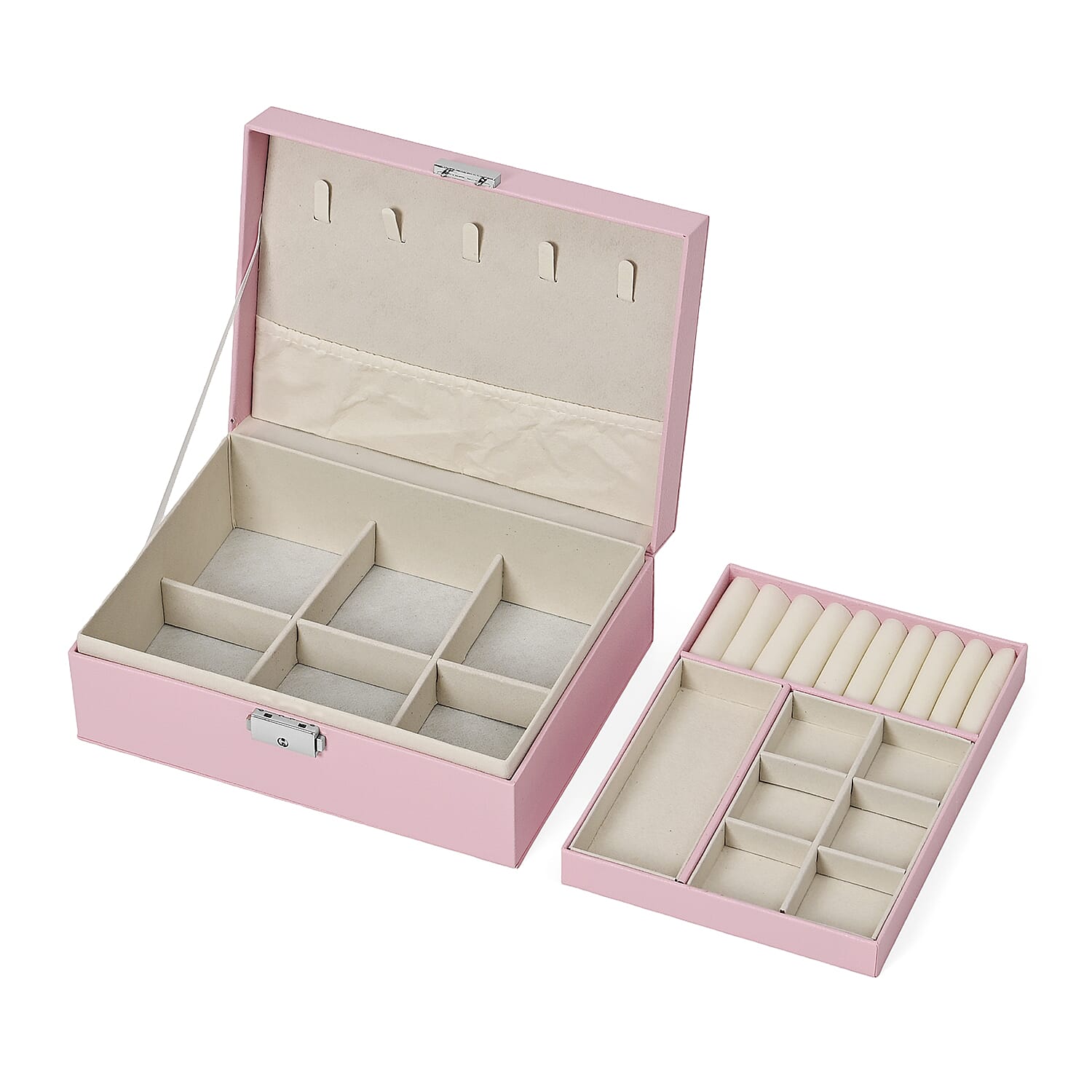 2 Layer Jewelry Box With Lock And Key - Pink