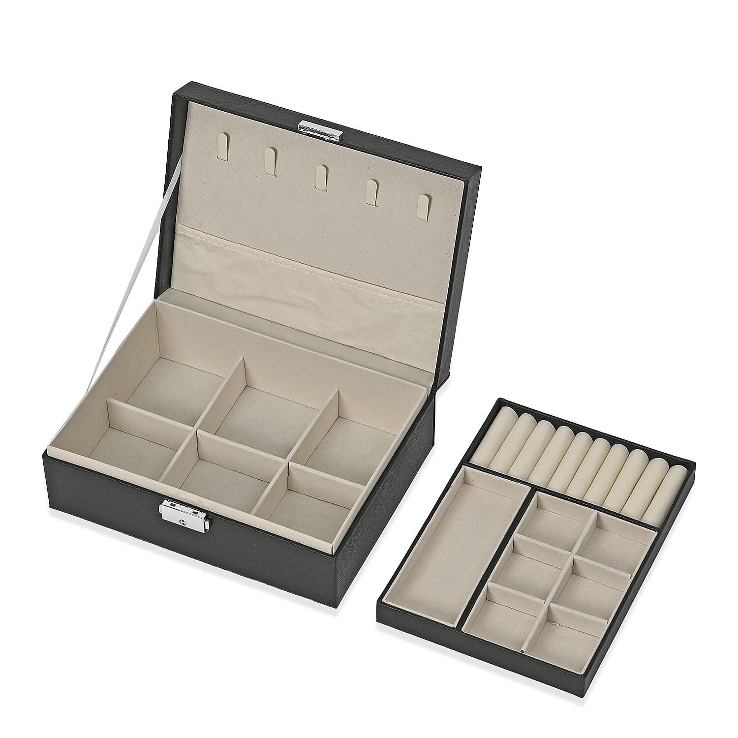 2 Layer Jewelry Box with Lock & Key - Black