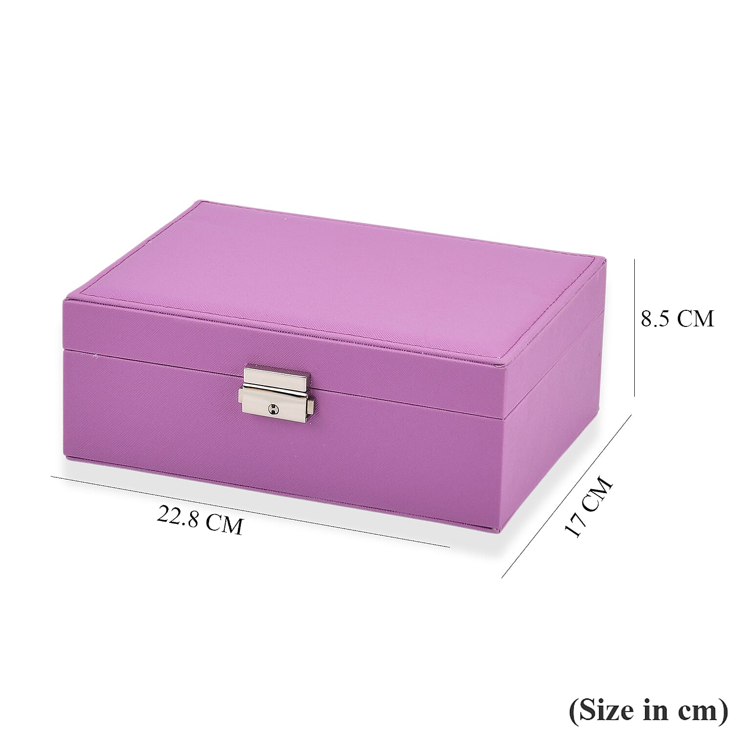 2 Layers Jewellery Box, Elegant Jewellery Organiser With Lock And Key - Purple