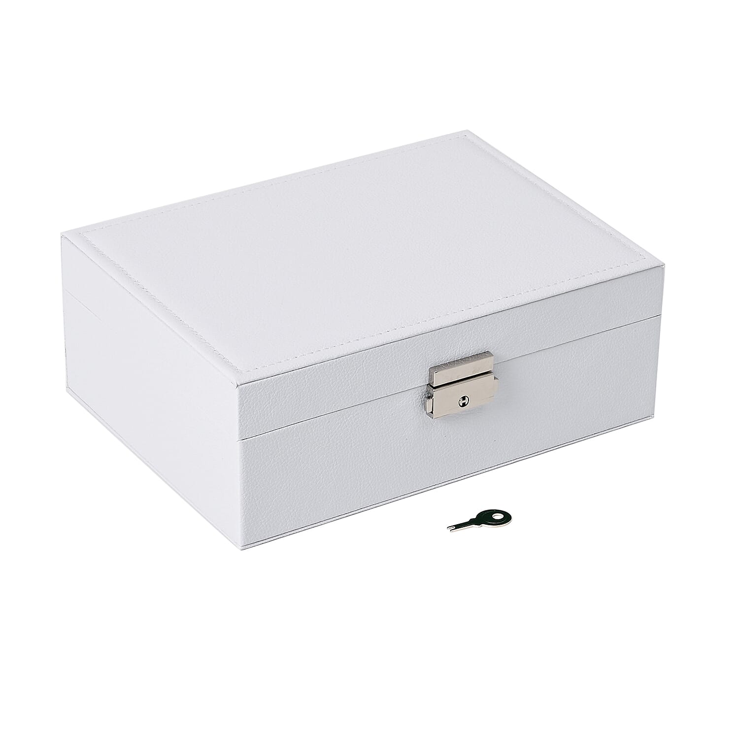 2 Layers Jewellery Box, Elegant Jewellery Organiser With Lock And Key - White