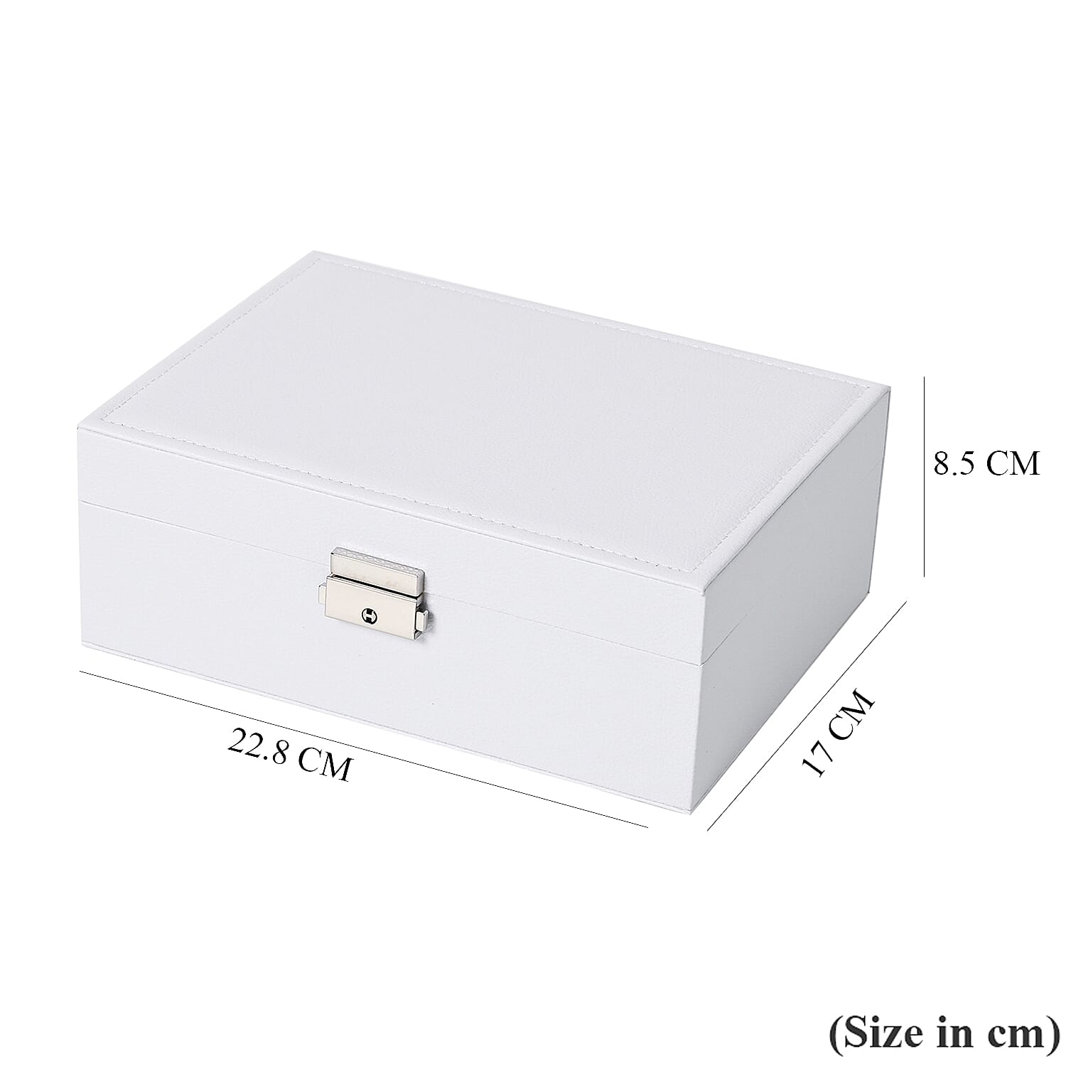2 Layers Jewellery Box, Elegant Jewellery Organiser With Lock And Key - White