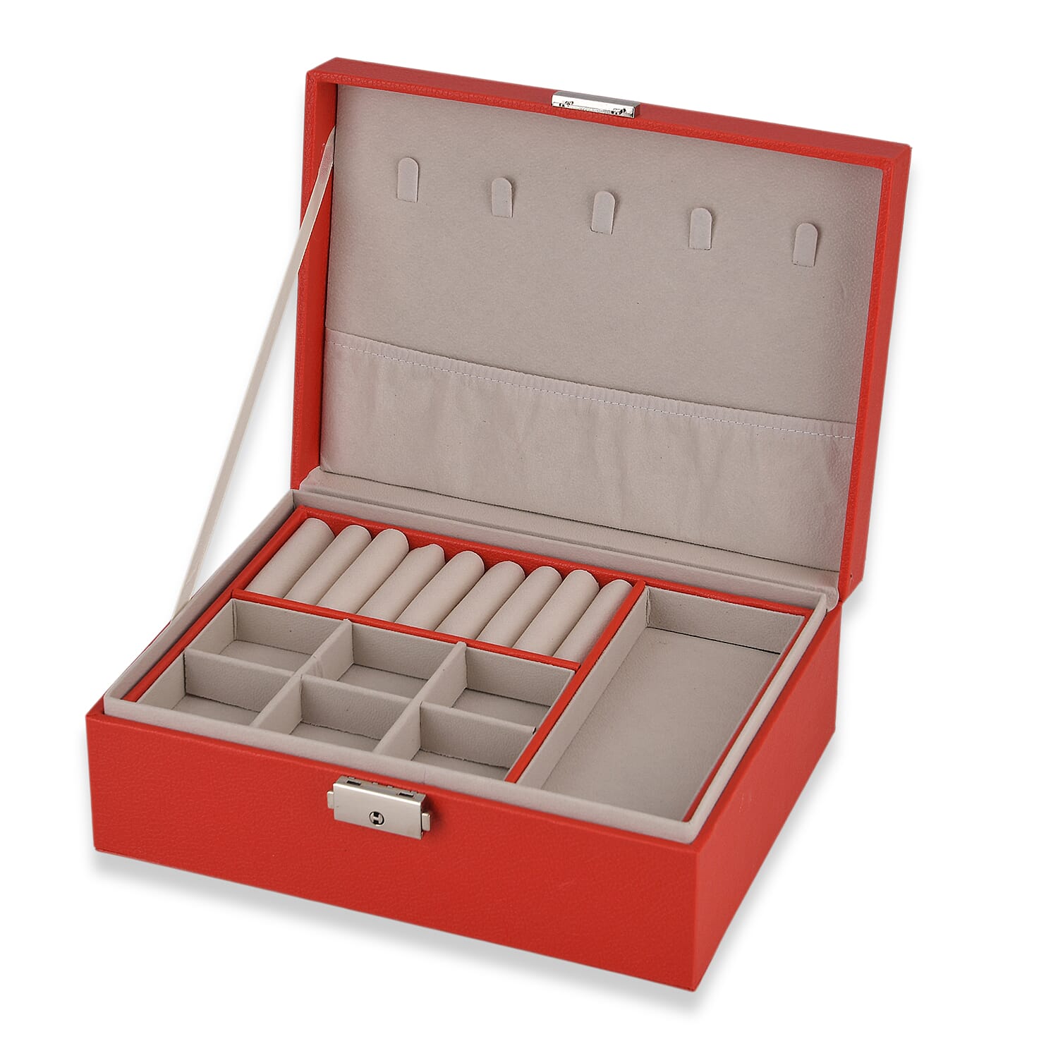 Patterned Jewellery Box (Size 22x17x8 cm) - Red & White
