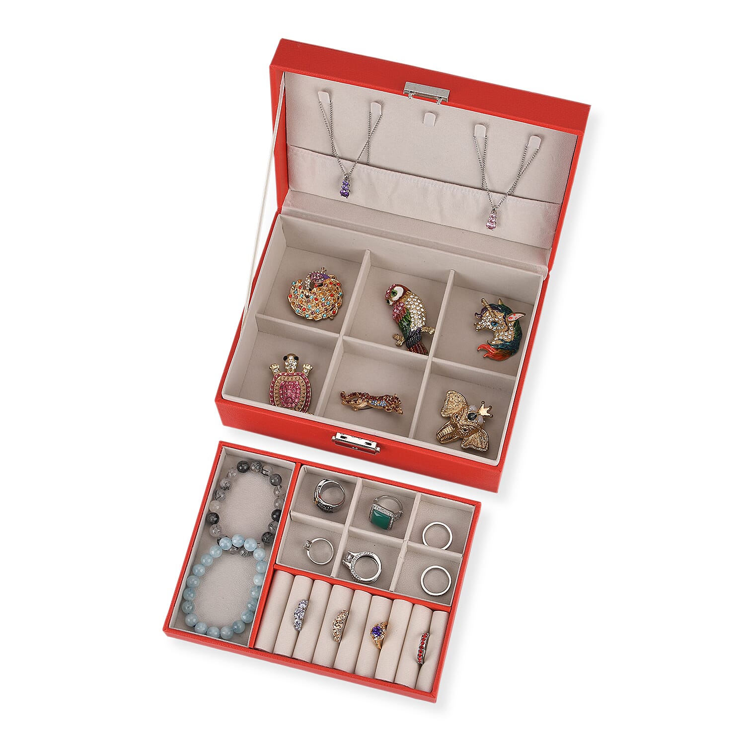 Patterned Jewellery Box (Size 22x17x8 cm) - Red & White