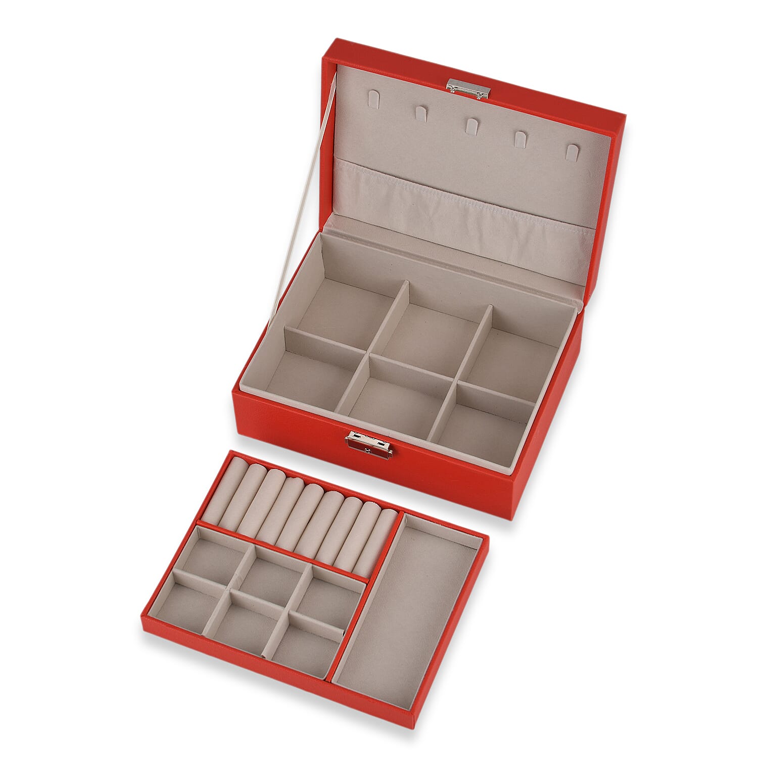 Patterned Jewellery Box (Size 22x17x8 cm) - Red & White