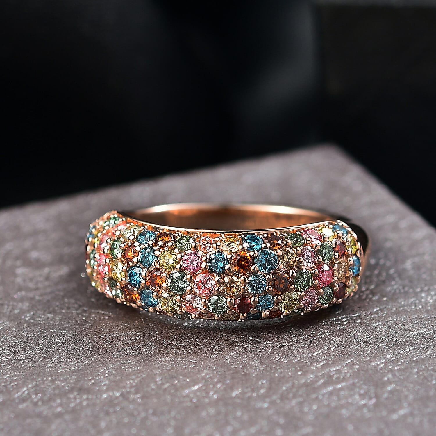 Luxuriant Lab Grown Red Diamond, Multi Gemstones Main Stone With Side Stone Ring in 18K RG VermeilSterling Silver  1.534  Ct.