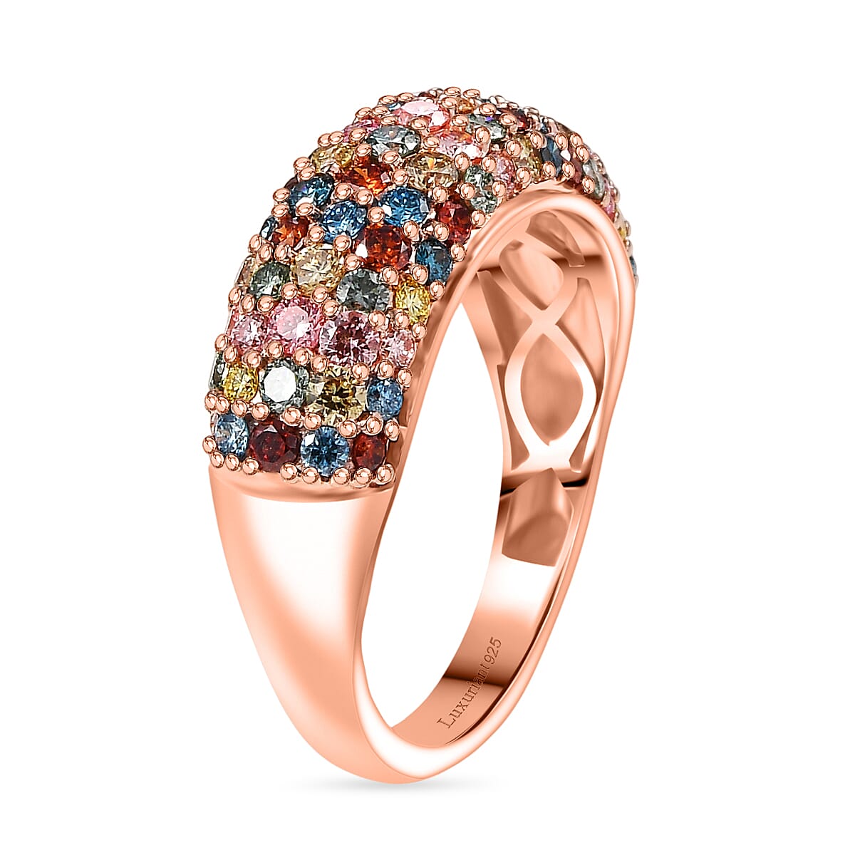 Luxuriant Lab Grown Red Diamond, Multi Gemstones Main Stone With Side Stone Ring in 18K RG VermeilSterling Silver  1.534  Ct.