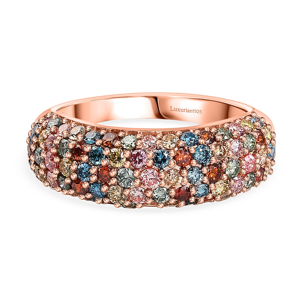 LUXURIANT 1.53 Ct. Lab Grown Red Diamond Cluster Ring in 18K Vermeil Rose Gold Sterling Silver