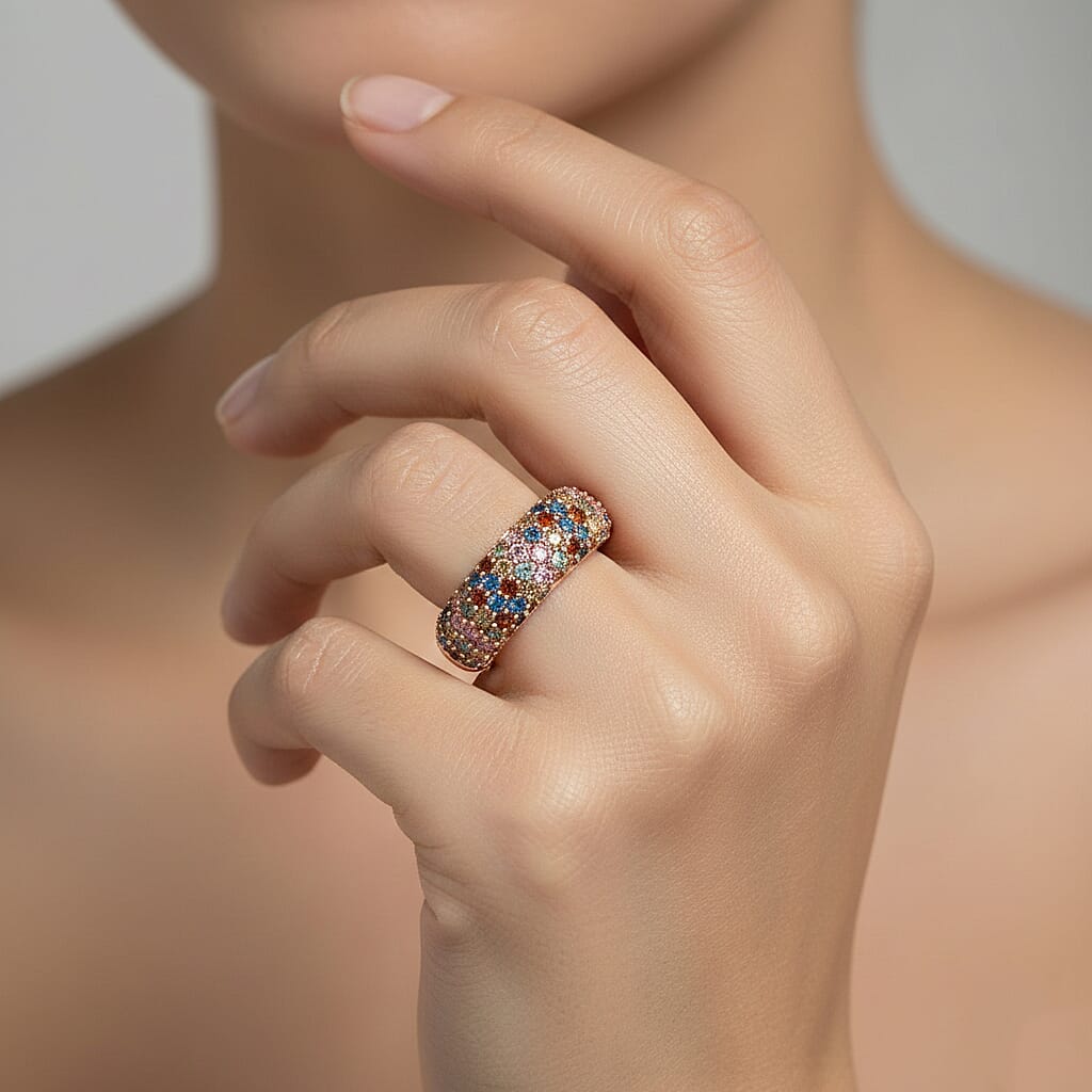 Luxuriant Lab Grown Red Diamond, Multi Gemstones Main Stone With Side Stone Ring in 18K RG VermeilSterling Silver  1.534  Ct.