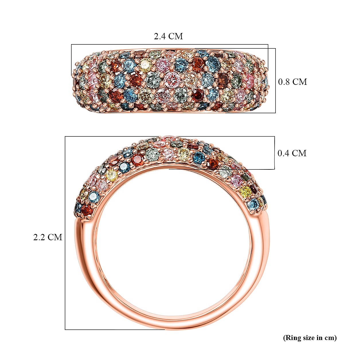 Luxuriant Lab Grown Red Diamond, Multi Gemstones Main Stone With Side Stone Ring in 18K RG VermeilSterling Silver  1.534  Ct.