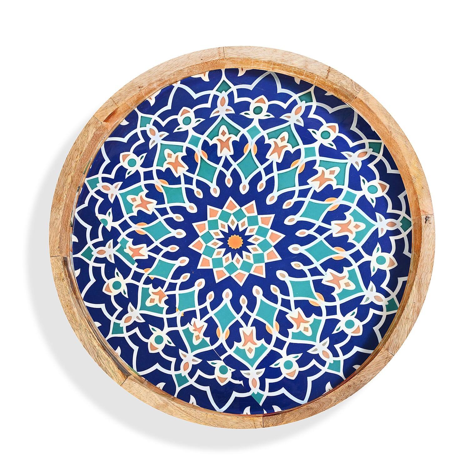Wooden Multi-Colour Mosaic Enamelled Round End Coffee Table (45 x 45cm) - Blue