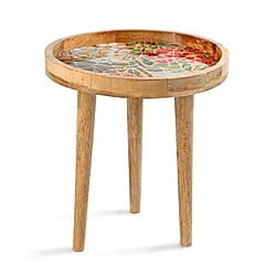 Wooden Multi-Colour Enamelled Flower Mosaic Round End Coffee Table (45 x 45cm) - White & Red