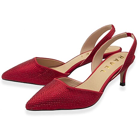 Ravel Mallow Pointed Toe Slingback Kitten Heel (Size - 8) - Red
