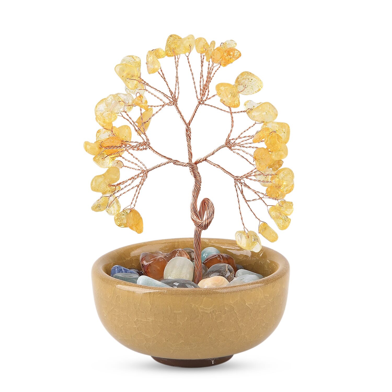 Feng Shui Citrine Crystal Money Tree Ornament with Ceramic Pot(11cm) - Yellow