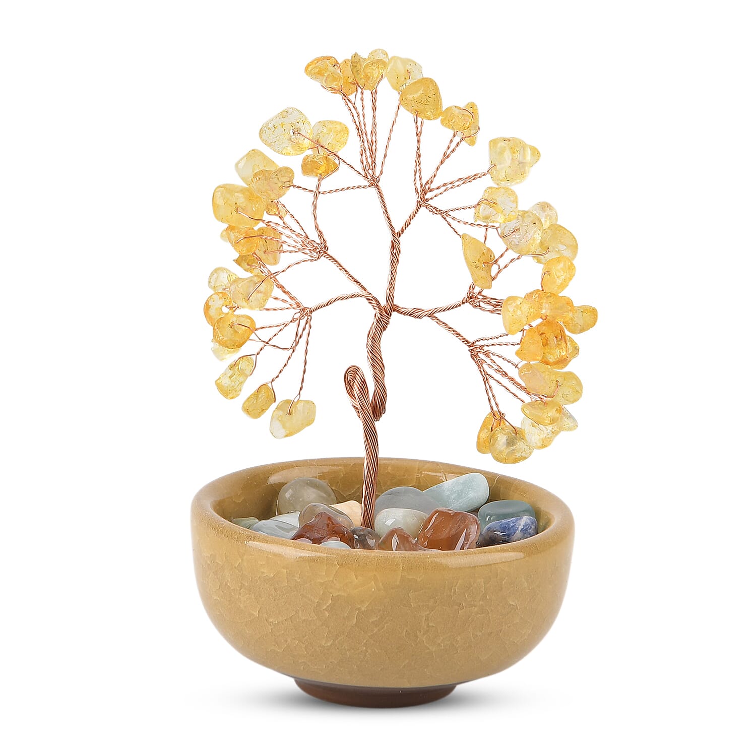 Feng Shui Citrine Crystal Money Tree Ornament with Ceramic Pot(11cm) - Yellow