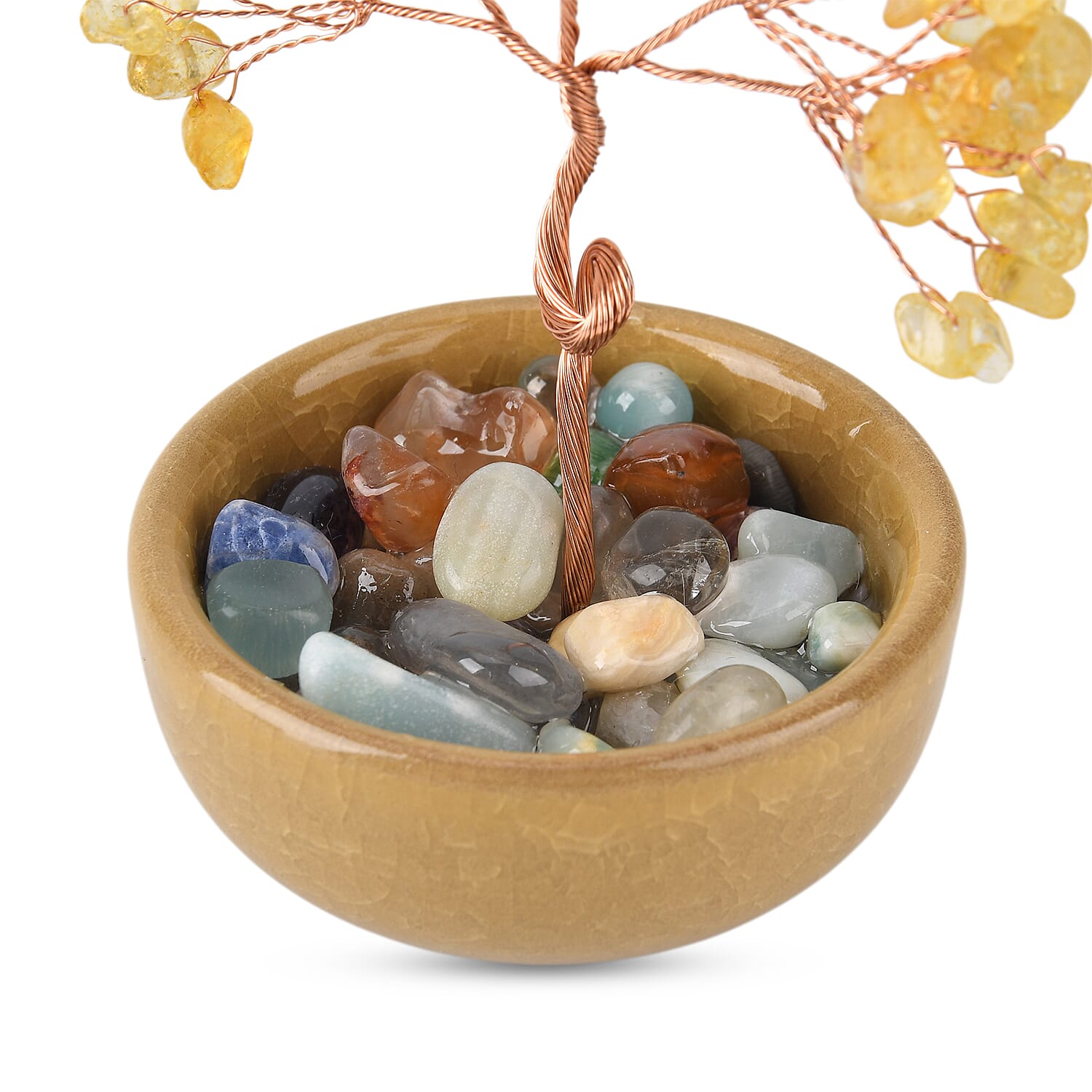 Feng Shui Citrine Crystal Money Tree Ornament with Ceramic Pot(11cm) - Yellow