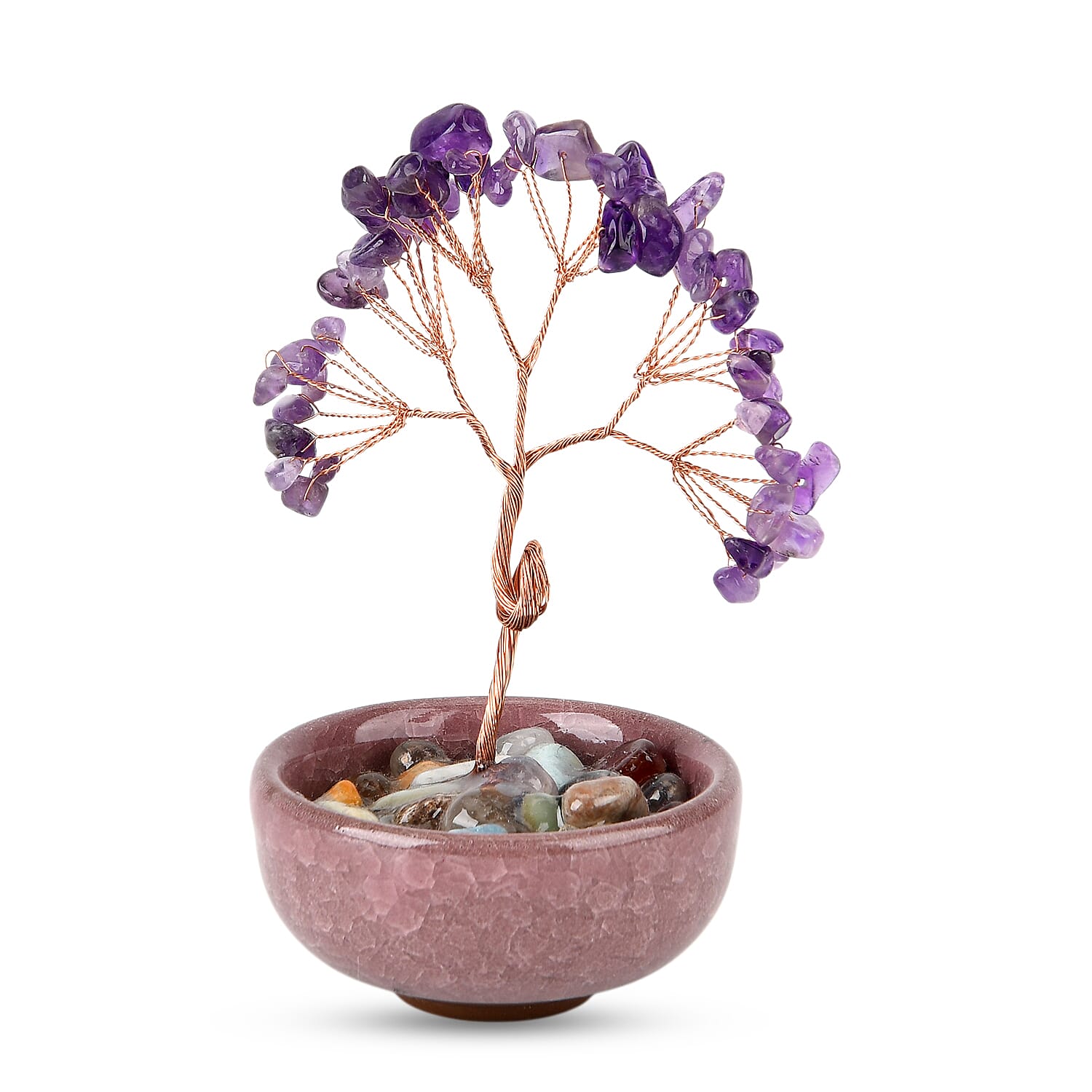 Feng Shui Amethyst Crystal Money Tree Ornament with Ceramic Pot(11cm) - Purple