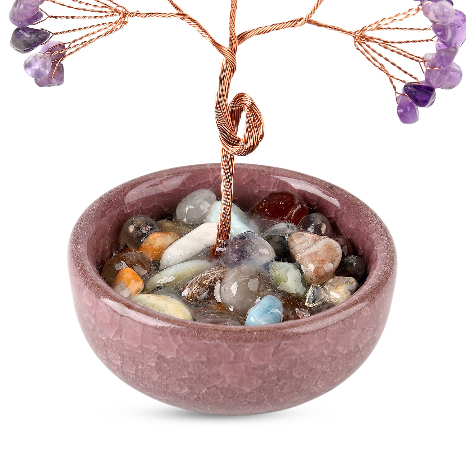 Feng Shui Amethyst Crystal Money Tree Ornament with Ceramic Pot(11cm) - Purple