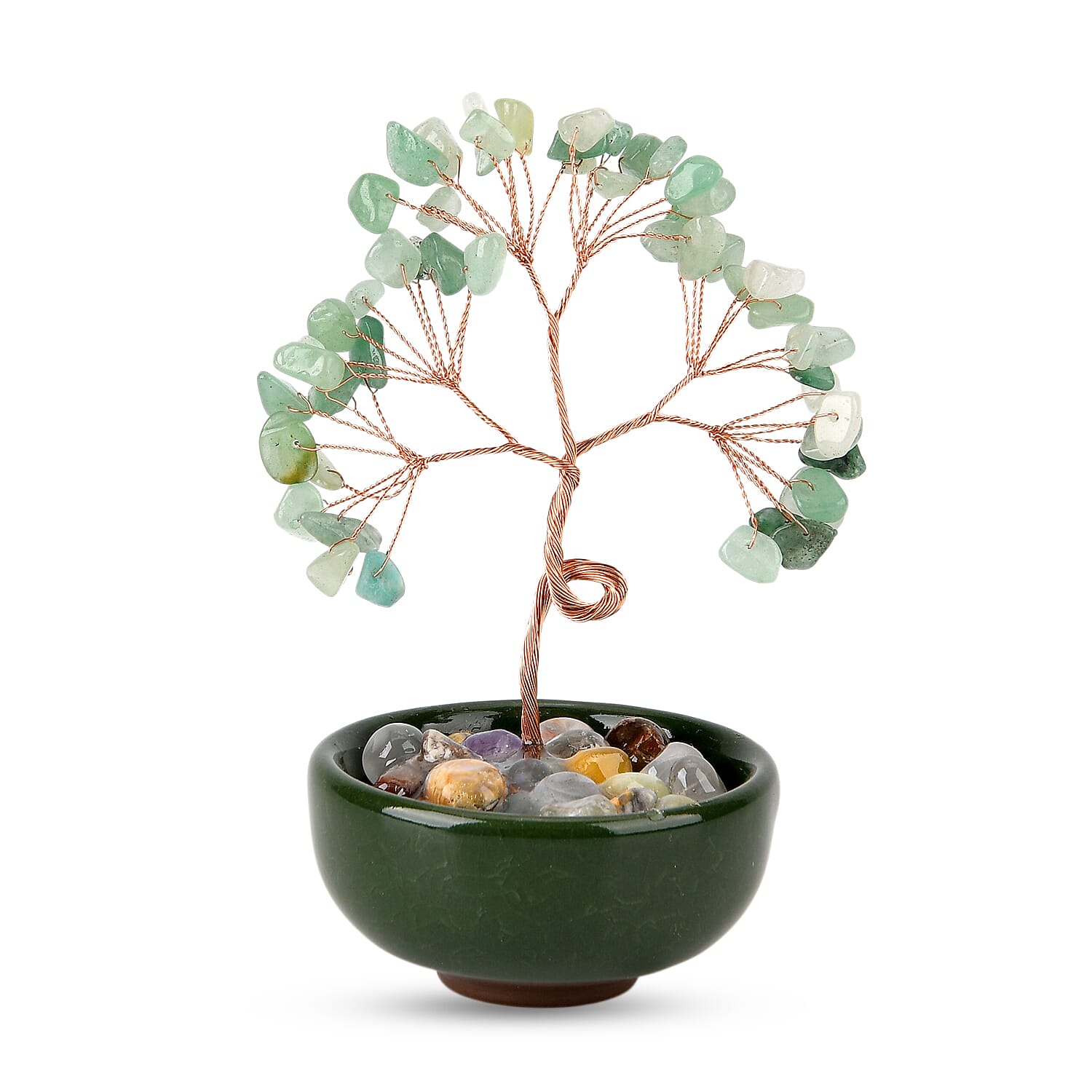 Feng Shui Green Aveturine Crystal Money Tree Ornament with Ceramic Pot (11cm)