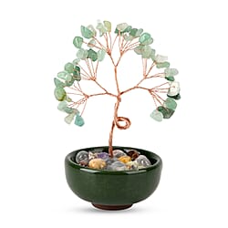 Feng Shui Green Aveturine Crystal Money Tree Ornament with Ceramic Pot (11cm)