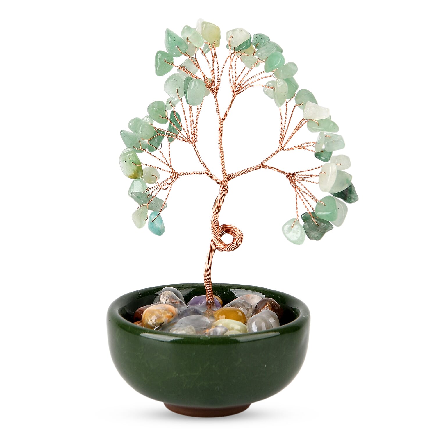 Feng Shui Green Aveturine Crystal Money Tree Ornament with Ceramic Pot (11cm)