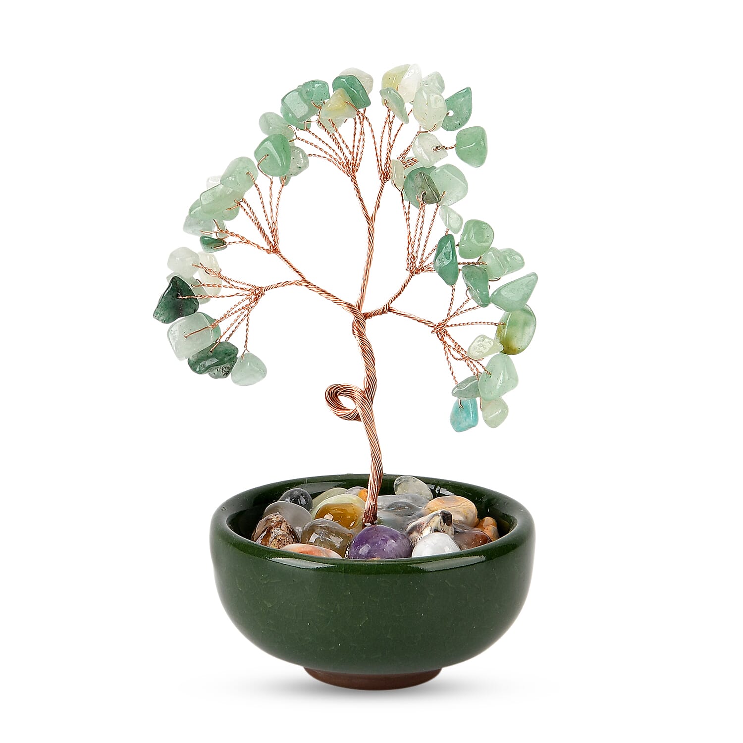 Feng Shui Green Aveturine Crystal Money Tree Ornament with Ceramic Pot (11cm)