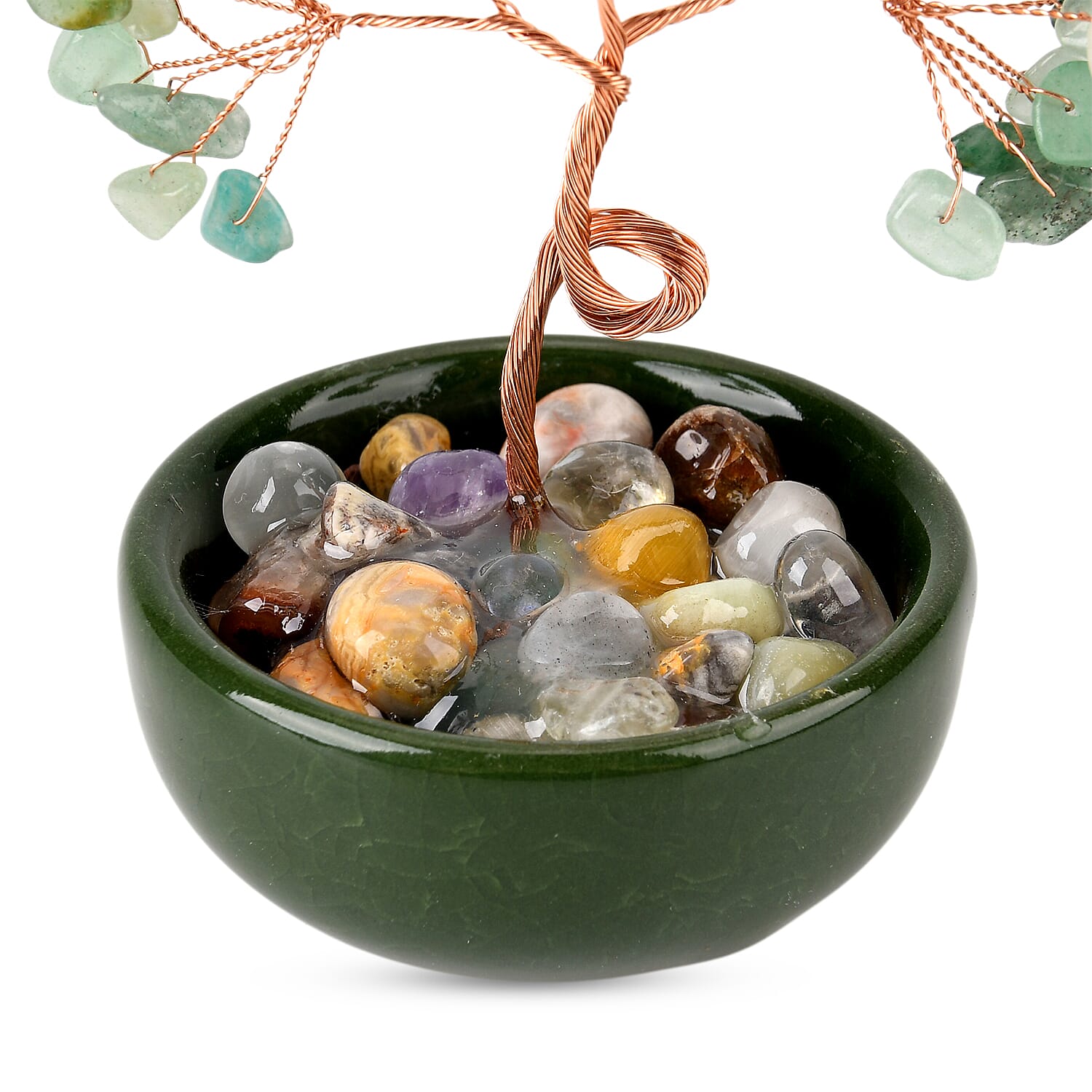 Feng Shui Green Aveturine Crystal Money Tree Ornament with Ceramic Pot (11cm)