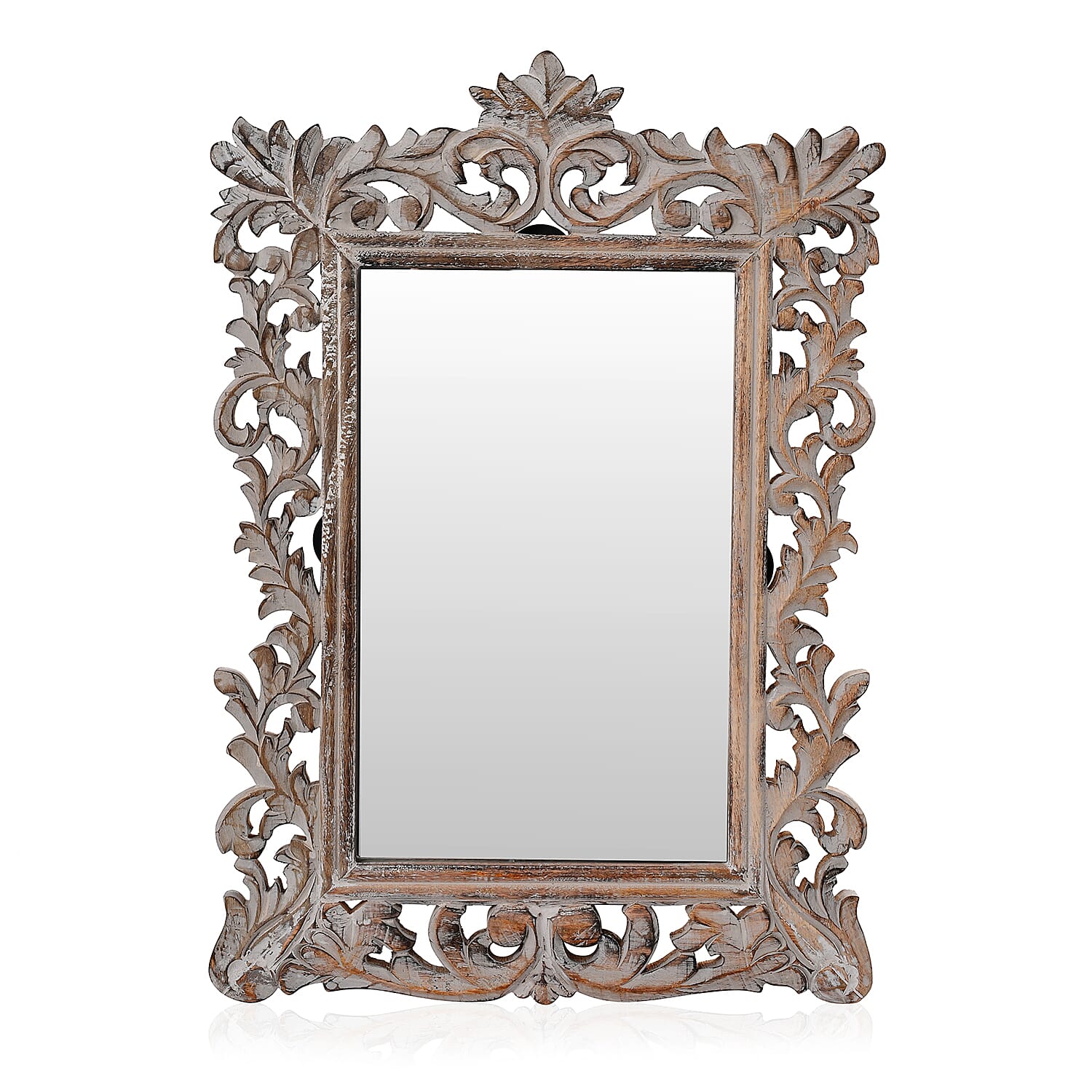 Bliss and Beyond Hand Carved Mirror (45 x 60 cm) - White Antique