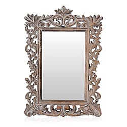 Bliss and Beyond Hand Carved Mirror (45 x 60 cm) - White Antique