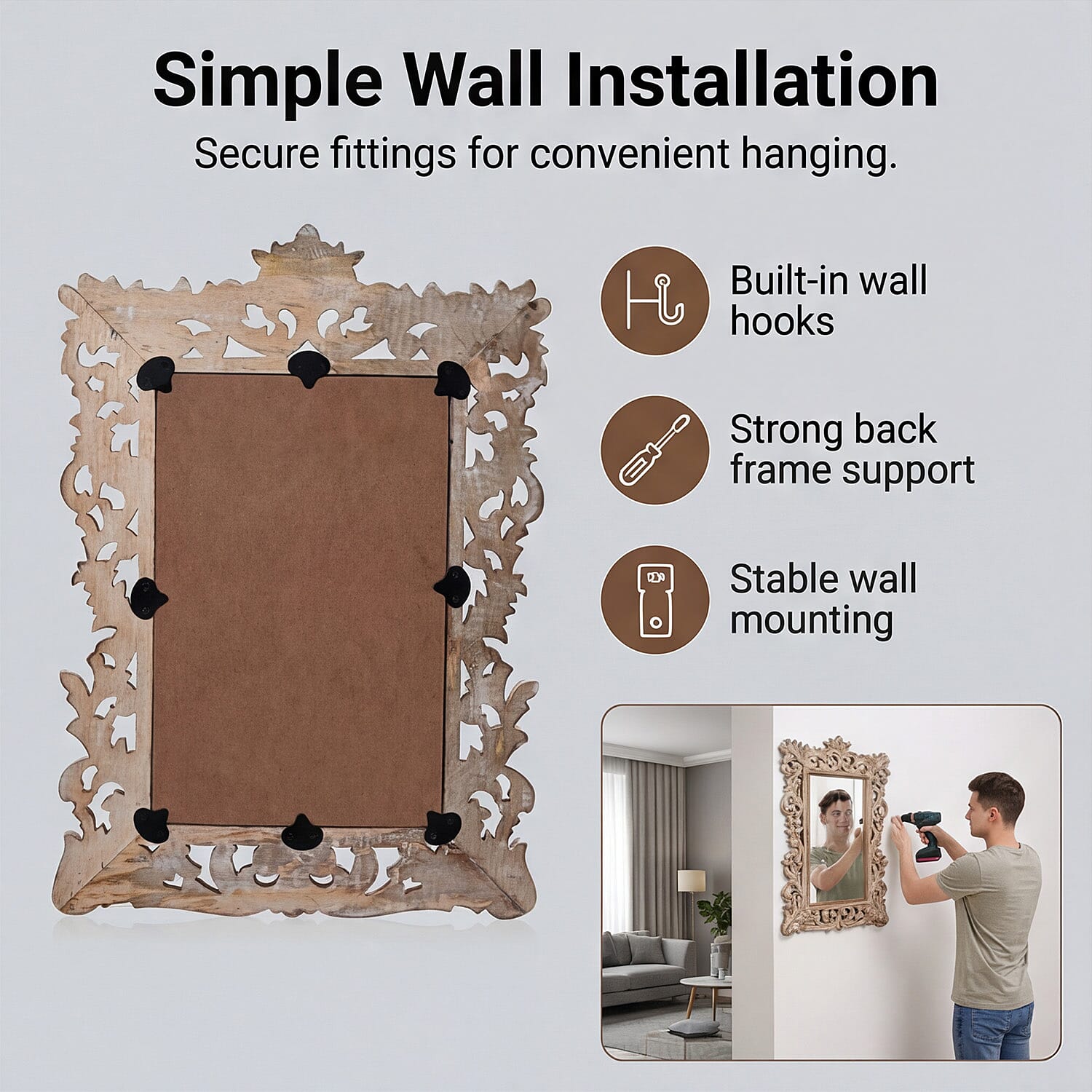 Bliss and Beyond Hand Carved Mirror (45 x 60 cm) - White Antique