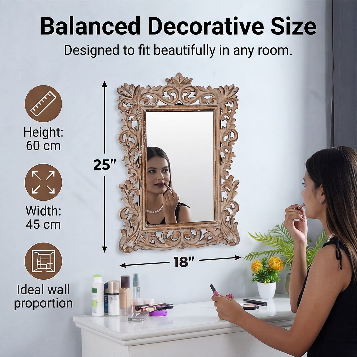 Bliss and Beyond Hand Carved Mirror (45 x 60 cm) - White Antique