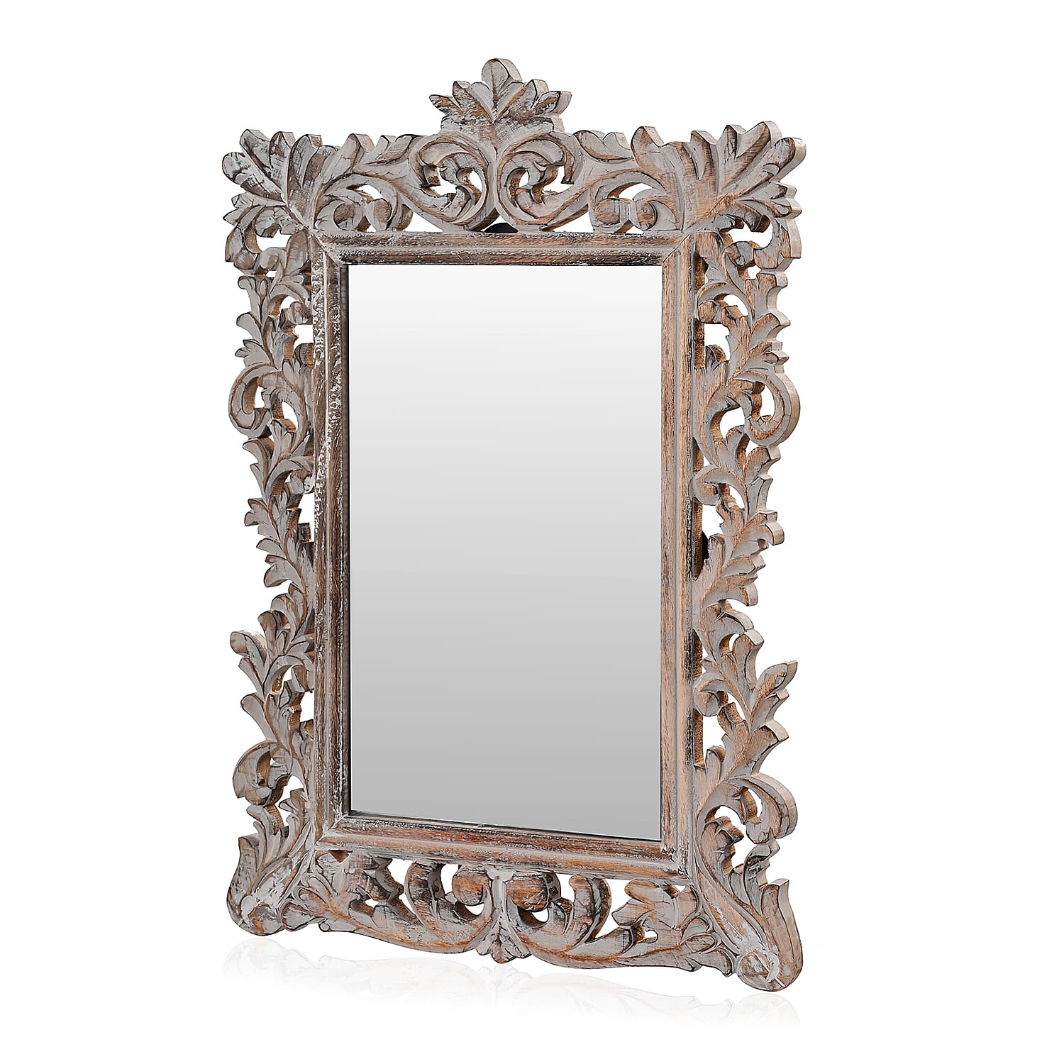 Bliss and Beyond Hand Carved Mirror (45 x 60 cm) - White Antique
