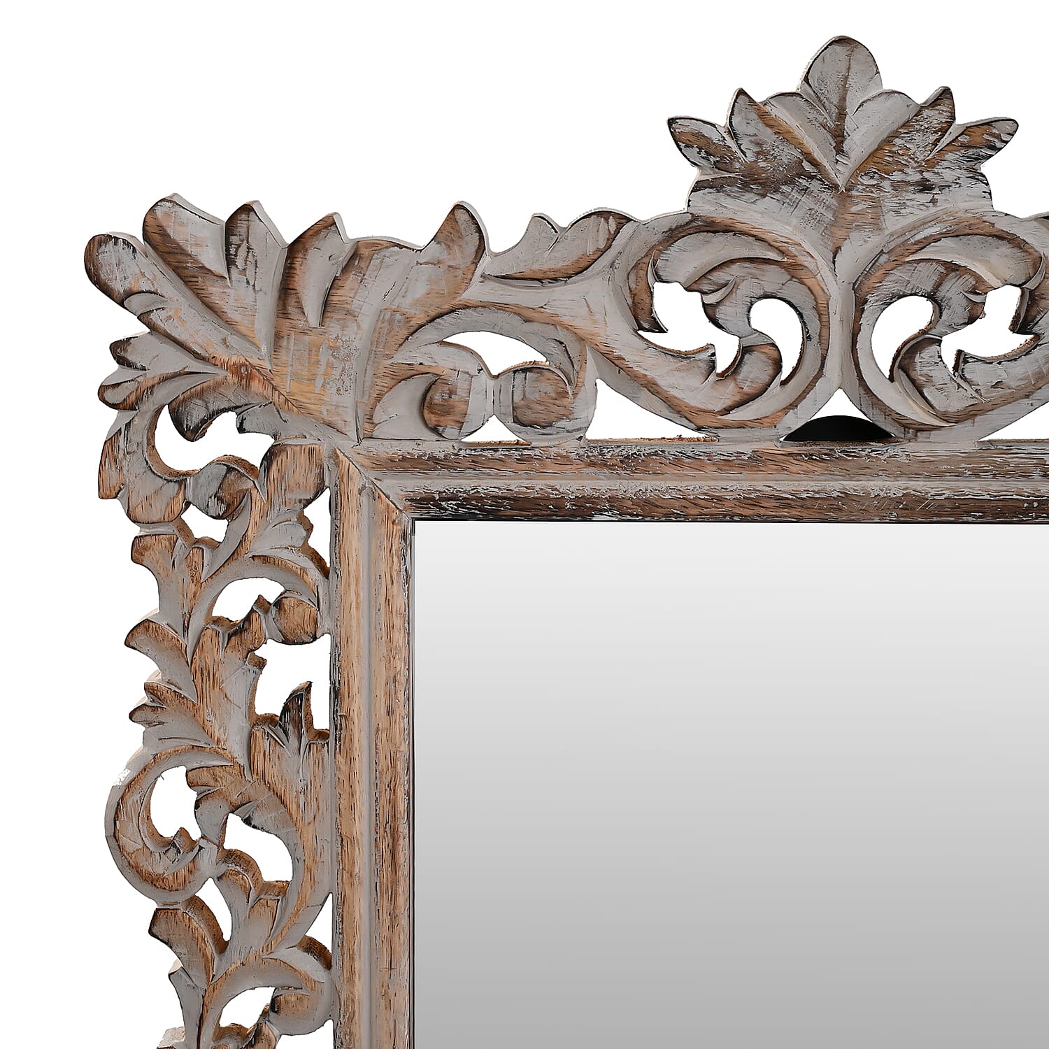 Bliss and Beyond Hand Carved Mirror (45 x 60 cm) - White Antique