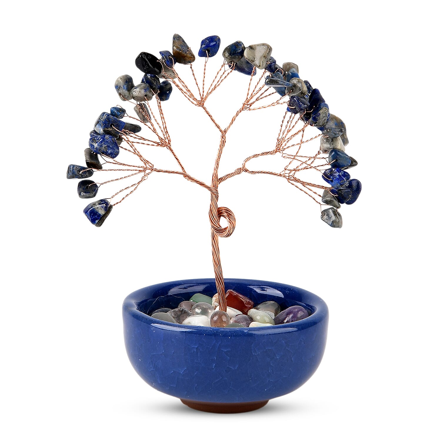 Feng Shui Lapis Crystal Money Tree Ornament with Ceramic Pot(11cm) - Blue
