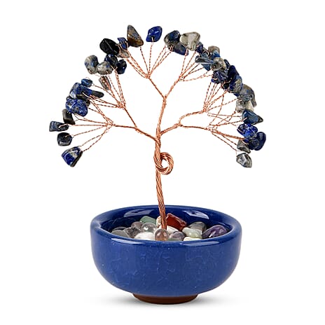 Feng Shui Lapis Crystal Money Tree Ornament with Ceramic Pot(11cm) - Blue